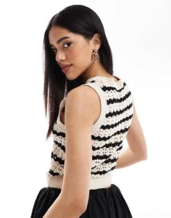 Brave Soul Knitted Vest In Black And Stone Stripe For Women -Deals Modezzle Store 207876593 4