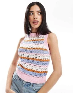 Brave Soul Crew Neck Knitted Vest In Multi Stripe For Women -Deals Modezzle Store 207876612 1 multistripe 1