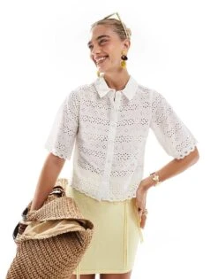 Brave Soul Short Sleeve Lace Detail Shirt In White For Women -Deals Modezzle Store 208156054 1 white 1