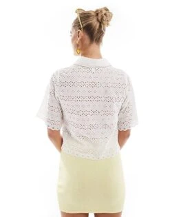 Brave Soul Short Sleeve Lace Detail Shirt In White For Women -Deals Modezzle Store 208156054 3