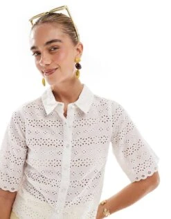 Brave Soul Short Sleeve Lace Detail Shirt In White For Women -Deals Modezzle Store 208156054 4