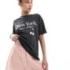 Brave Soul New York Print T-shirt In Charcoal Grey For Women -Deals Modezzle Store 208156061 1 charcoal