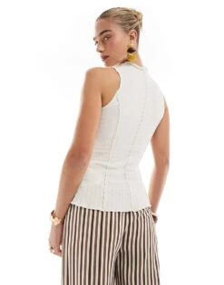 Brave Soul Textured Vest With Stitch Detail In Cream For Women -Deals Modezzle Store 208284188 3