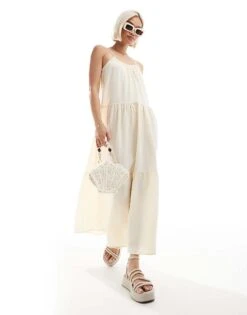 Brave Soul Strappy Maxi Dress With Smock Detail In Buttermilk Yellow For Women Cream -Deals Modezzle Store 208284190 1 cream 1