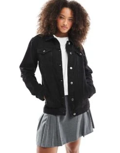 Brave Soul Oversized Denim Jacket In Black For Women
