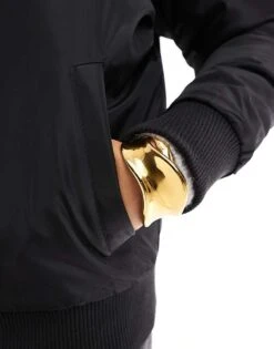 Brave Soul Ruched Sleeve Oversized Bomber Jacket In Black For Women -Deals Modezzle Store 208321741 3