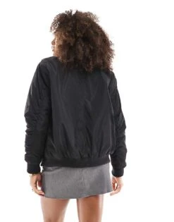 Brave Soul Ruched Sleeve Oversized Bomber Jacket In Black For Women -Deals Modezzle Store 208321741 4