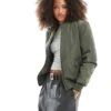 Brave Soul Ruched Sleeve Oversized Bomber Jacket In Khaki For Women -Deals Modezzle Store 208321781 1 khaki