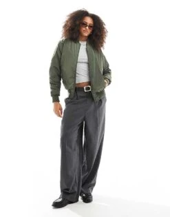 Brave Soul Ruched Sleeve Oversized Bomber Jacket In Khaki For Women -Deals Modezzle Store 208321781 4